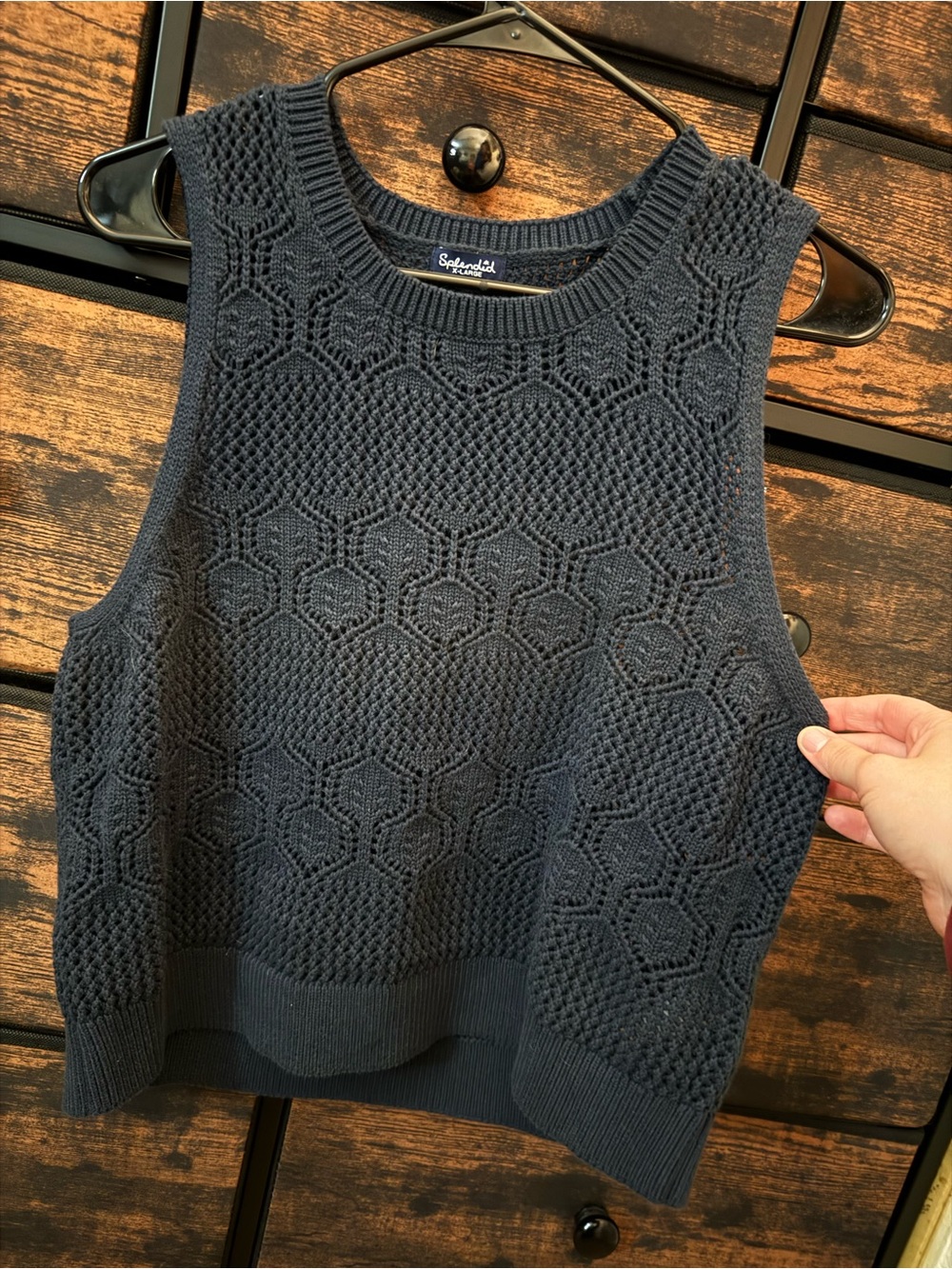 Women’s Knit Boho Crochet Navy Blue Tank Top Size XL NWOT